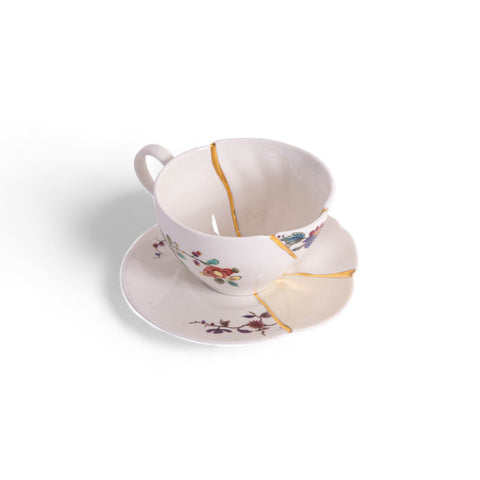 SET DA TE TAZZA E PIATTINO PORCELLANA KINTSUGI 09648 SELETTI WHITE