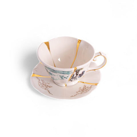 SET DA TE TAZZA E PIATTINO PORCELLANA KINTSUGI 09649 SELETTI WHITE