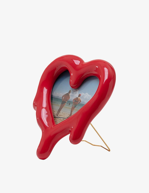 MIRROR FRAME IN PORCELAIN AND GLASS MELTED HEART RED CM. 30 H.35 SELETTI