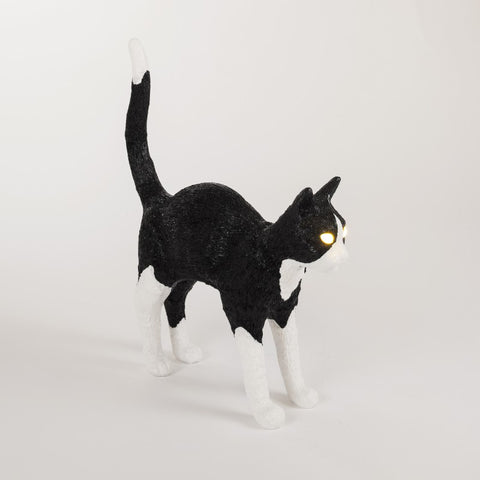 SELETTI JOBBY THE CAT BLACK/WHITE RESIN LAMP ART 15042