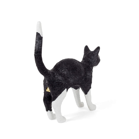 SELETTI JOBBY THE CAT BLACK/WHITE RESIN LAMP ART 15042